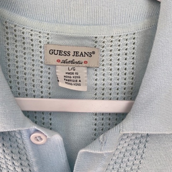 Guess Sky Blue Textured Polo Shirt - Picture 2 of 4